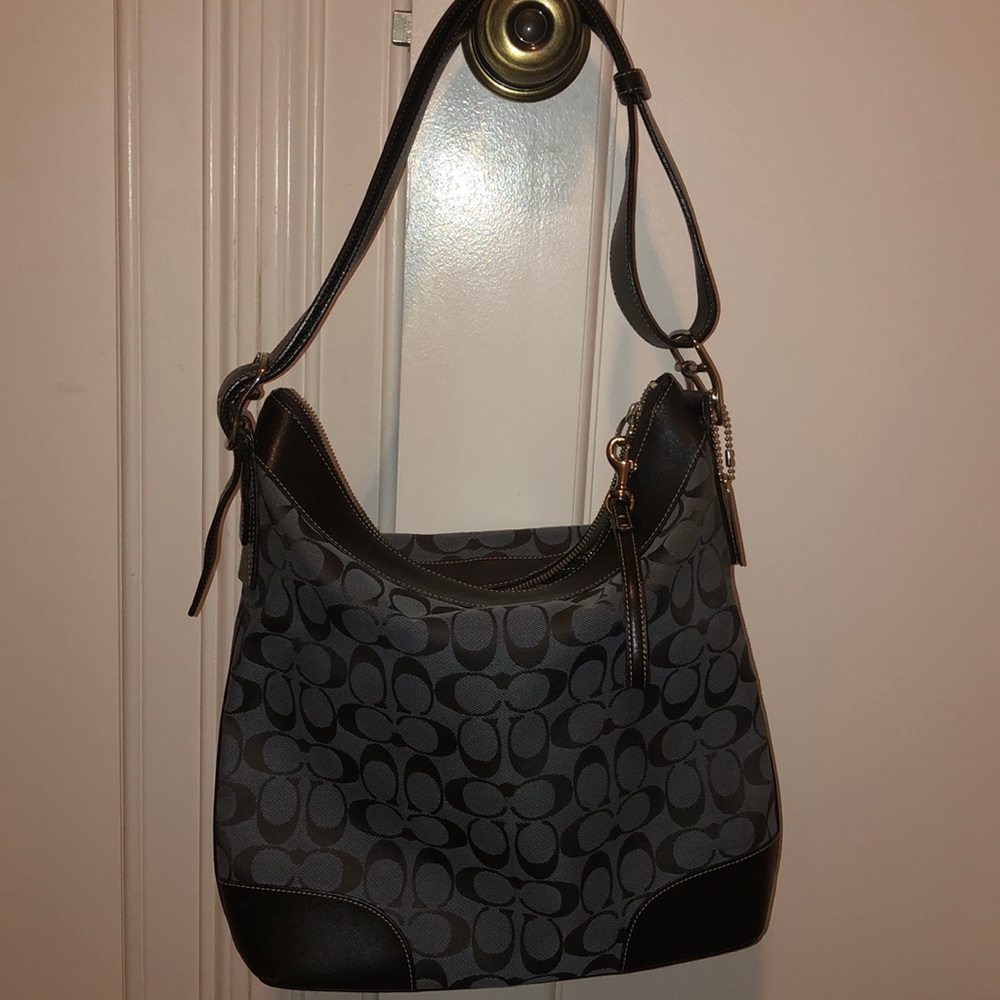Coach handbag Blue logo canvas brown leather - Picture 8 of 8